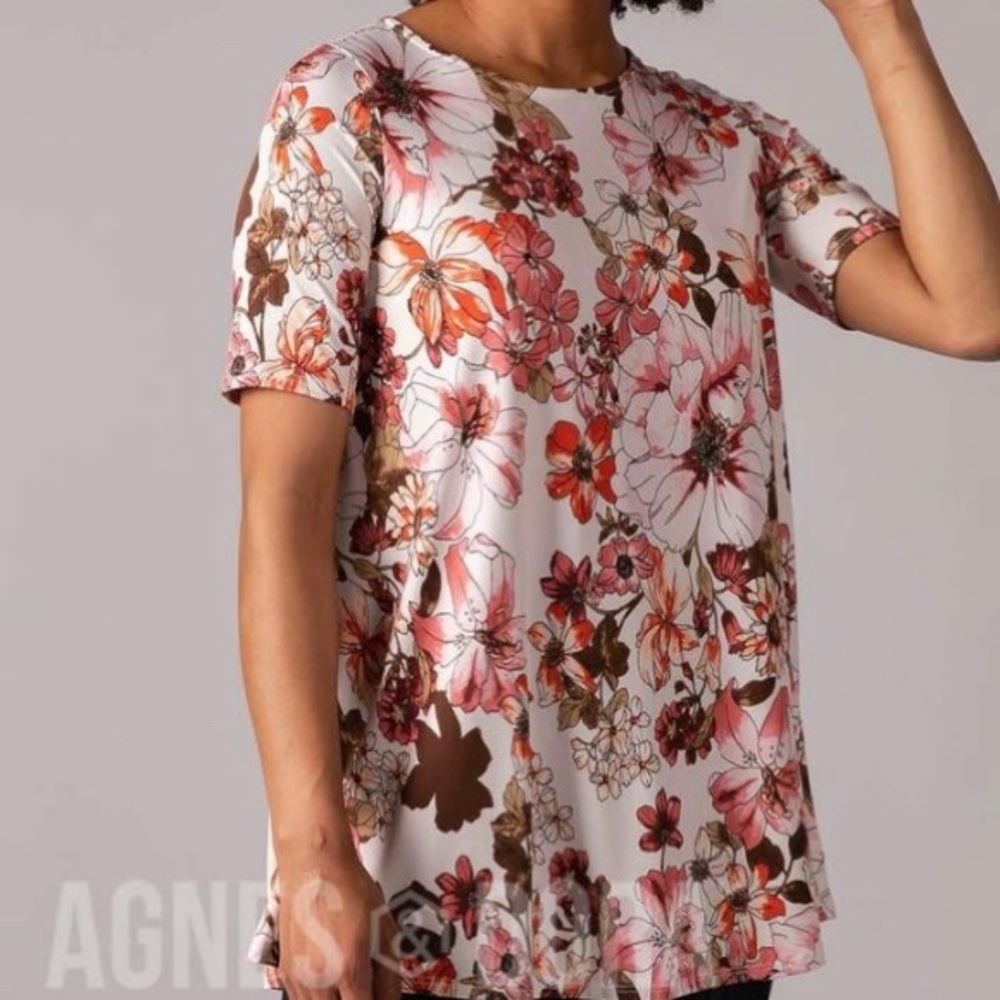 Agnes & Dora Swing Tee- Sand/Pink Floral